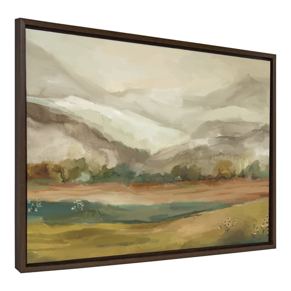 Kate and Laurel Sylvie Mountainscape Framed Canvas Wall Art by Annie Quigley, 23x33 Brown, Watercolor Mountain Art for Wall