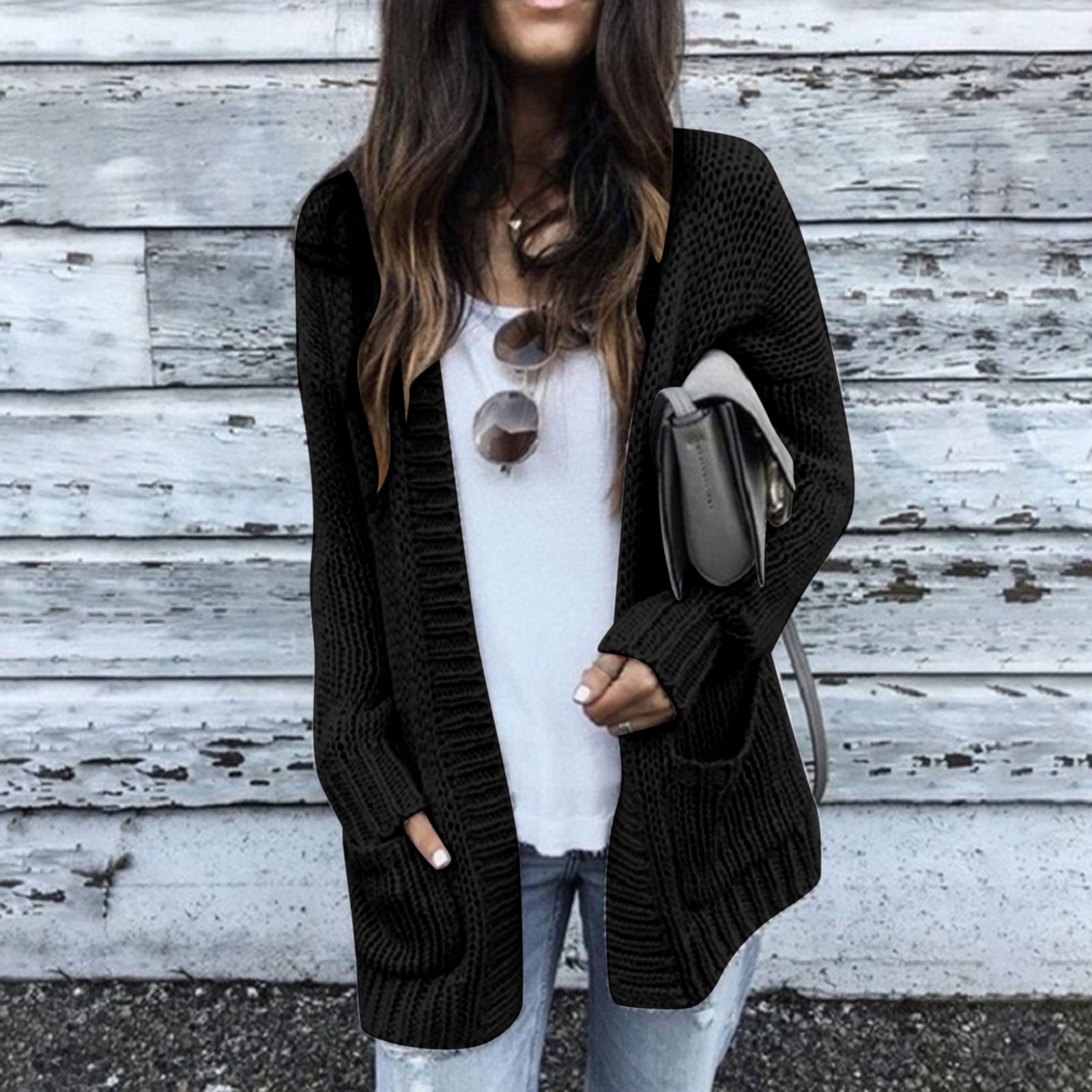 Cardigan Femme Long En Tricot Épais - Maille Grosse - Sans Boutons Avec Poches - Style Décontracté Élégant - Taille Unique à Grande Taille