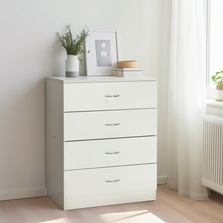 UBesGoo 4-Drawer Dresser Pure White with Metal Handles Bedside Night Stand Bedroom  White