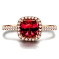 thumbnail image 2 of Art Deco 2.05 Carat 7mm Cushion Cut Red Ruby And Moissanite Diamond Antique Engagement Ring in 10k Rose Gold, 2 of 5