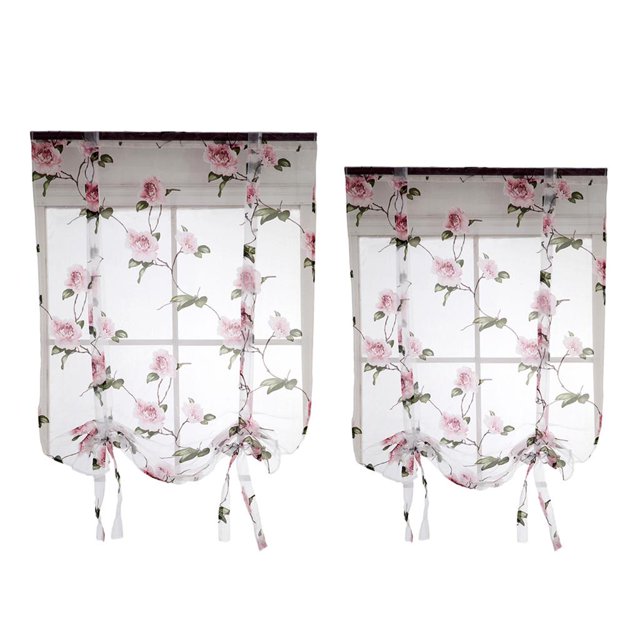 Cortina romana corta con flores de 2 piezas, cortina para atar, gasa transparente para ventanas pequeñas Macarena Cortina Romana Visillo NUEVO