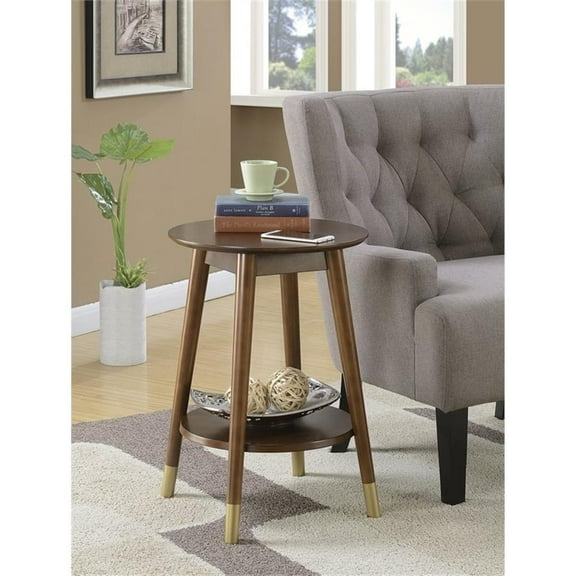 Pemberly Row Round End Table with Bottom Shelf in Espresso Wood Finish