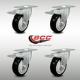thumbnail image 2 of 4 Inch SS Black Polyurethane Top Plate Caster Set Total Lock Brake SCC, 2 of 2