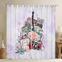 Castle Fairy Romantic Floral Rose Curtains Pack of 2 (42x84 Each) for Kids Teens,Paris Eiffel Tower Curtains Blackout,Purple Marbling Watercolor Bedroom Curtains,Breathable Home Decor