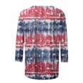 thumbnail image 4 of TSADFHJI T-Shirt à Manches Longues pour Femmes Col en V Mode Féminine Imprimé Jour de L'Indépendance Manches 3/4 T-Shirt Col Rond Décontracté L Rouge, 4 of 5