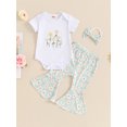 thumbnail image 5 of Aojekbee Baby Girl Casual Set Short Sleeve Romper with Daisy Pattern Flare Pants and Headband 3 Pcs Outfit, 5 of 10