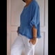 thumbnail image 5 of Blusa de Algodón y con Cuello Redondo, Dobladillo con Volantes y Corta, Color Liso, para Mujer. Azul M, 5 of 7