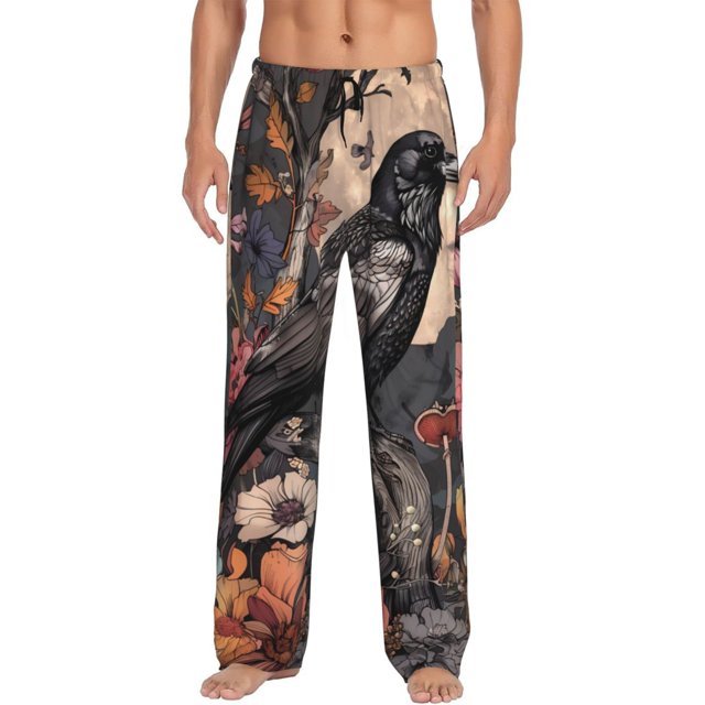 Balery Moonlit Crow Blossoms Pantalones de pijama para hombre, pijama ultraligero, pantalón de descanso-X-Large