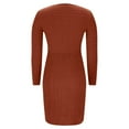 thumbnail image 4 of Wdfiry Women's Fall Dress Solid Color Round Neck Long Sleeve Dress Casual Ribbed Tunic Mini Dresses, 4 of 5