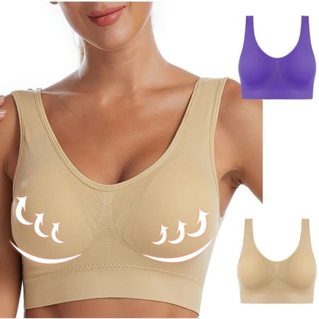 MLCDZ Seamless Sports Bras for Women 2 Pack Wireless Bras Low Impact Stretchy Sports Bra Sleep Comfortable Yoga Sleep Bras with Removable Pads Pack of 2-Multicolor#31 XXL