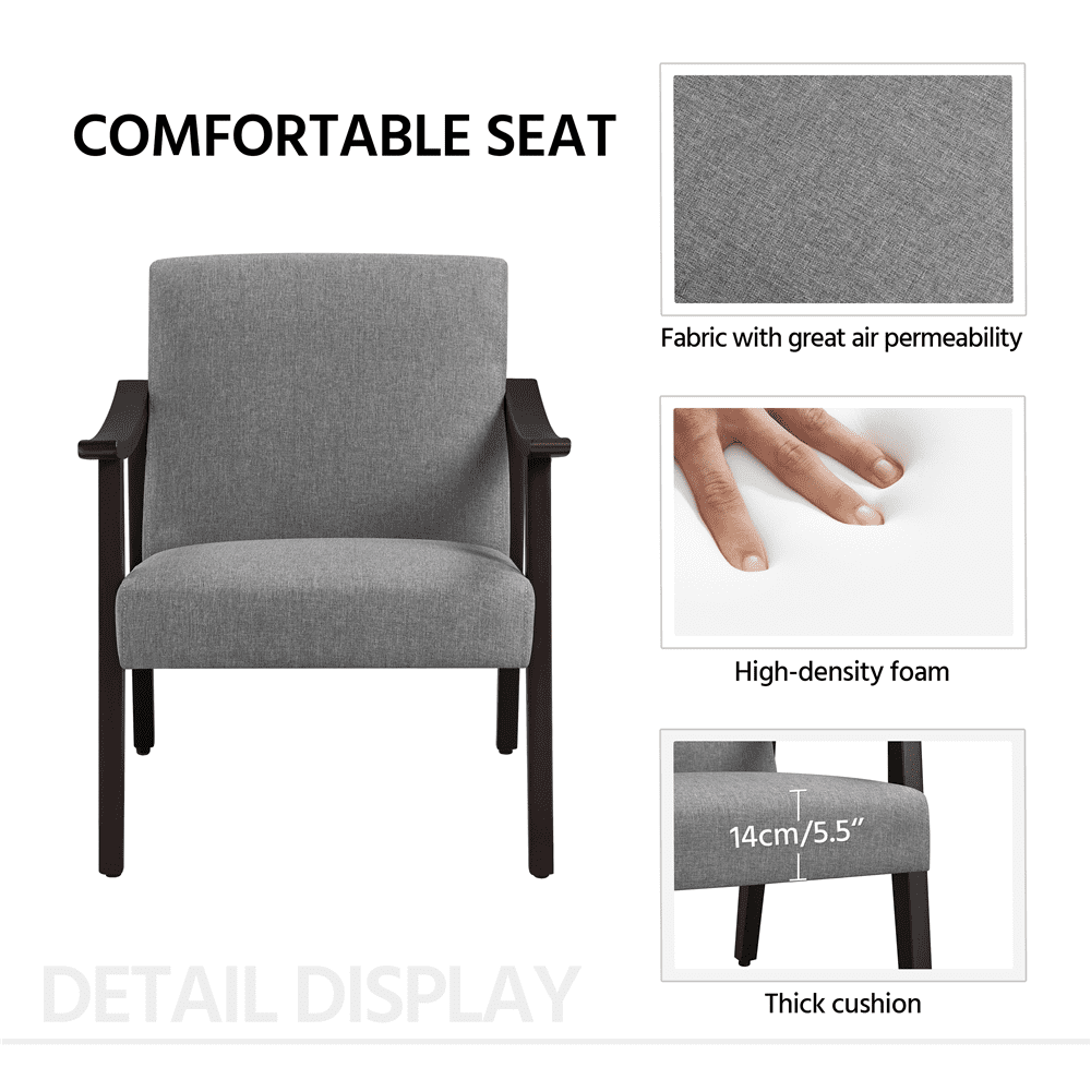 Alden Design Mid-Century Modern Accent Chair with Wooden Frame, Dark Gray Fabric