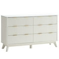 thumbnail image 5 of OKD Fluted 6 Drawers Dresser, 54" Wide Modern Chest of Drawers with Faux Marble Top, Wood Drawer Organizer for Bedroom, Living Room, Hallway, Off White, 5 of 9