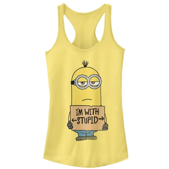 Junior's Despicable Me Minion With Stupid  Racerback Tank Top Banana Large