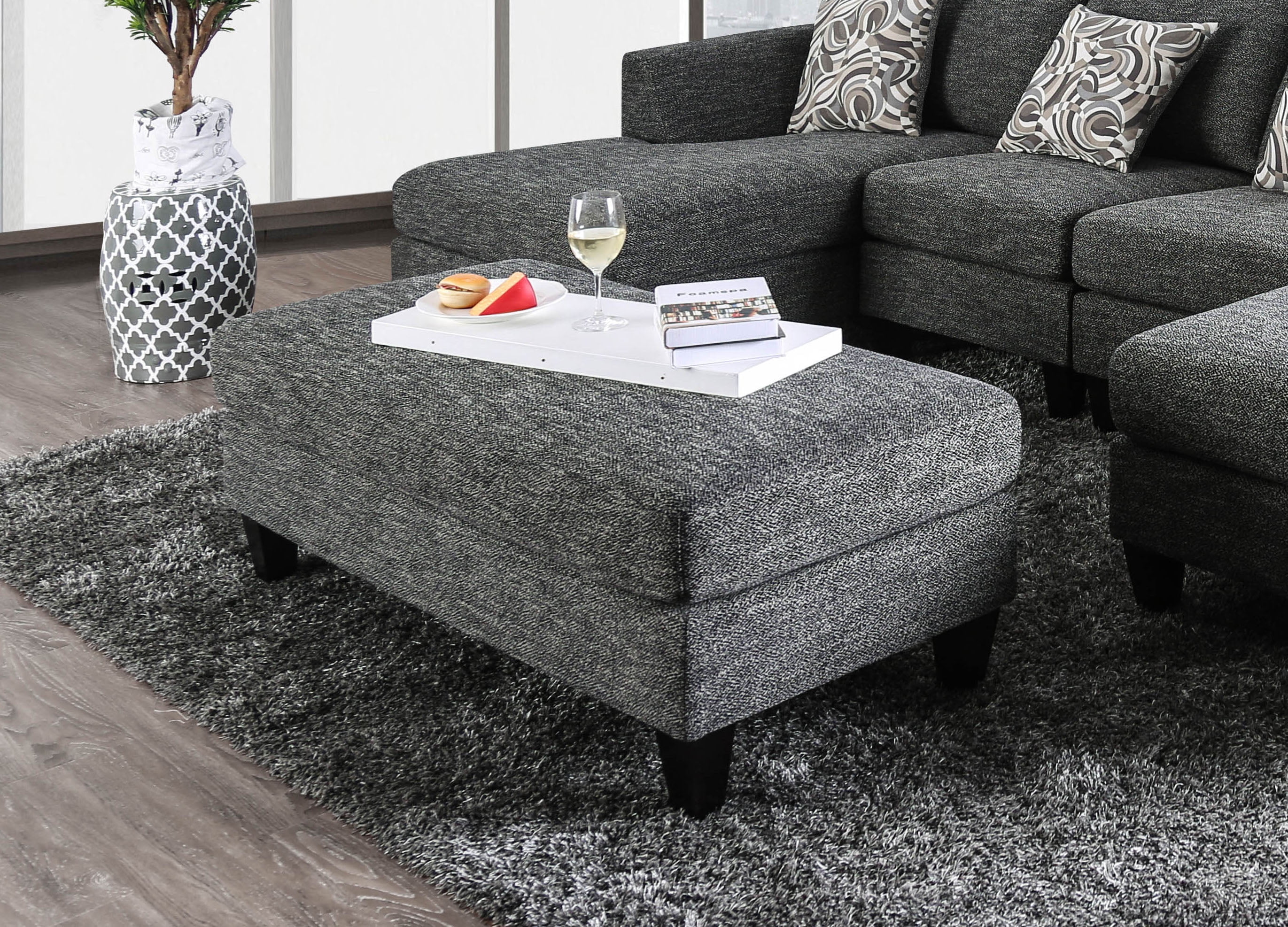 Furniture of America Contemporary Faux Linen Daniel Ottoman, Gray