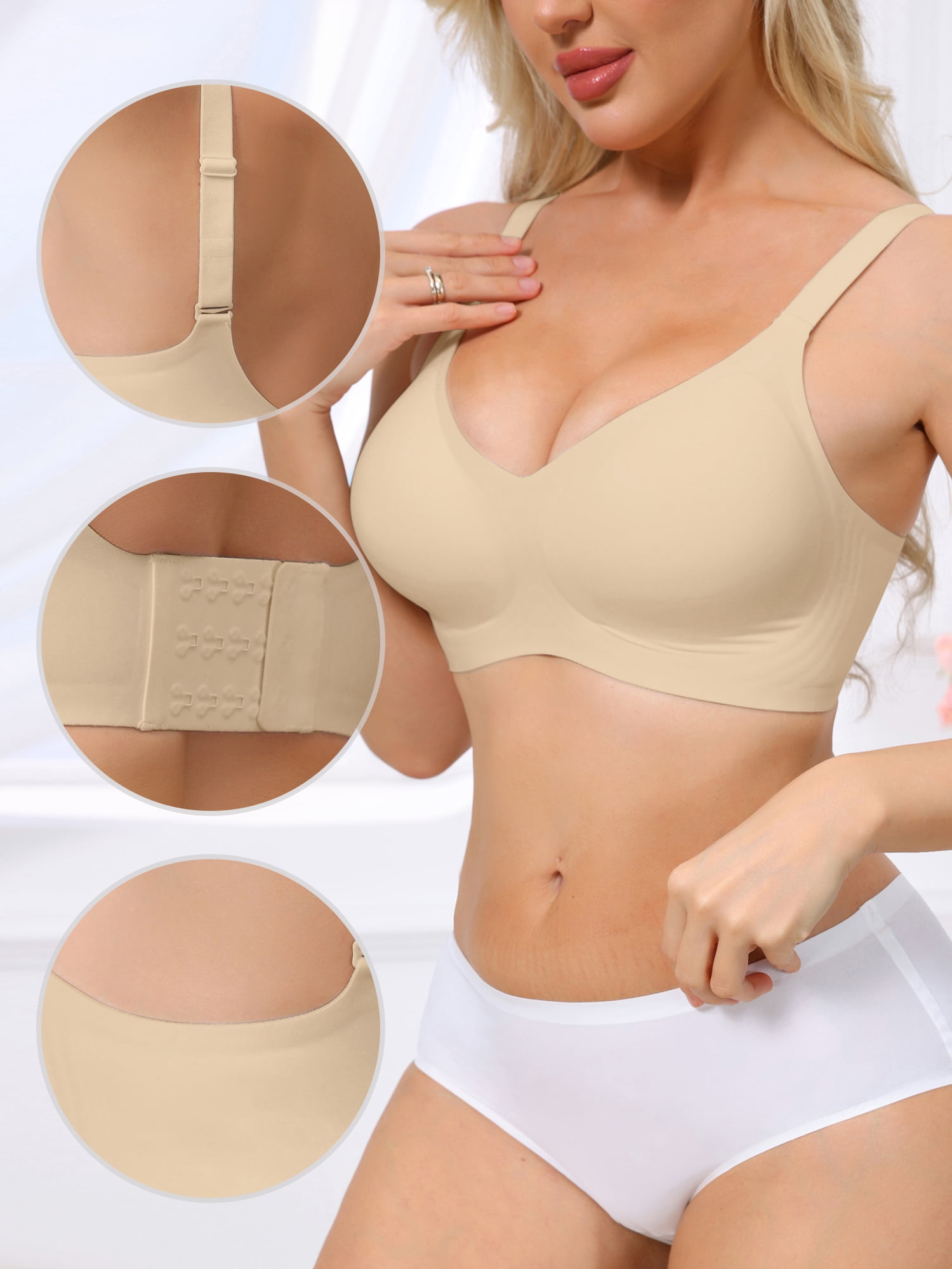 DARING DIVA Women's Push Up Wirefree Seamless Adjustable Straps Bras M Beige