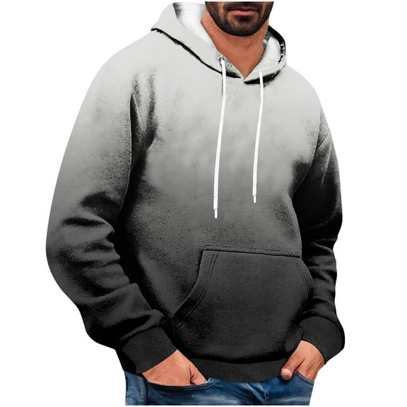 VBTAPA Men's Fashion Hoodies & Sweatshirt Gradient Color Hooded Sweayshirt Oversized Drawstring Pullover Hoodie Loose Casual Sweatshirts with Kangaroo Pocket Back to College Sale Gray XL