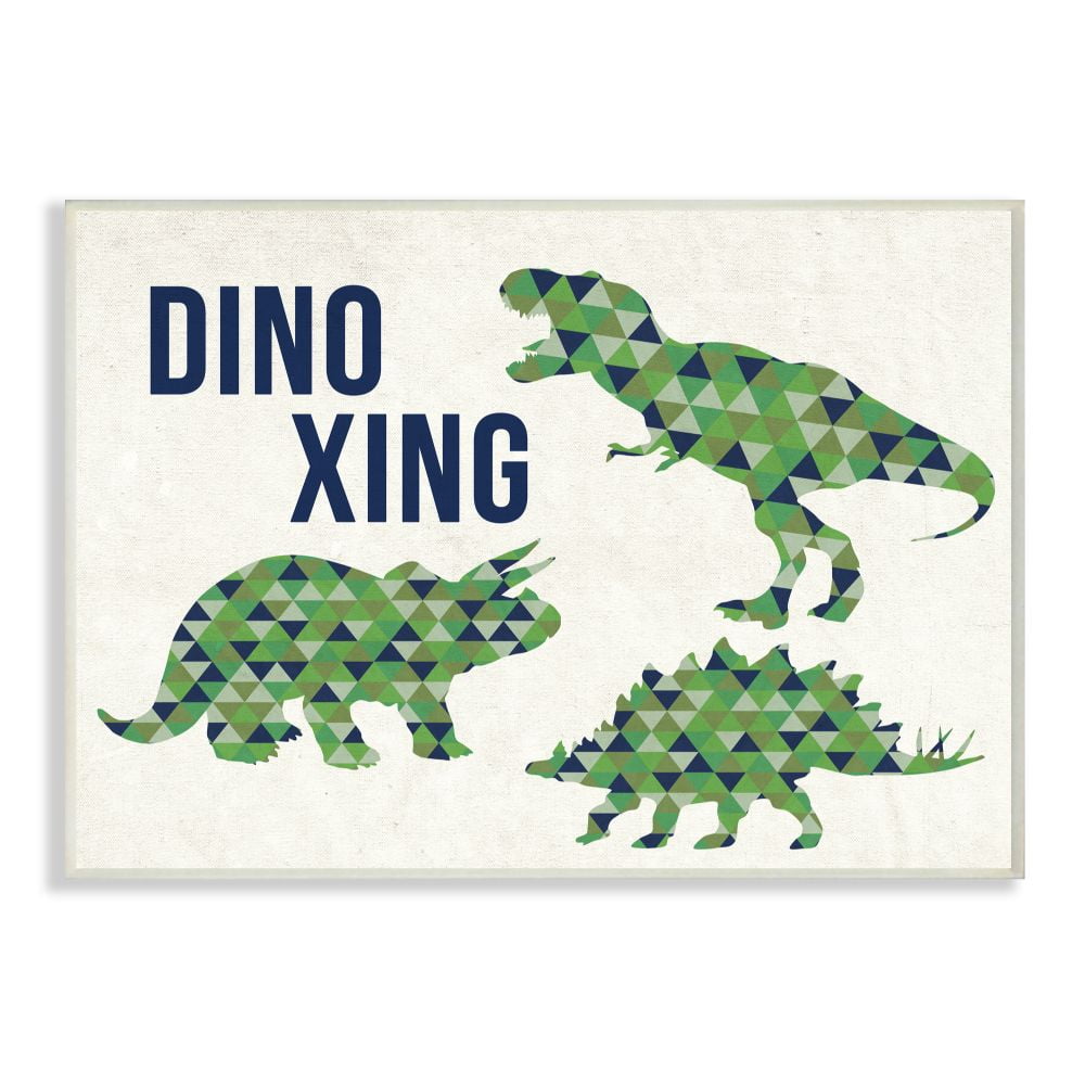 The Kids Room by Stupell Dino Crossing Blue Green Dinosaur Kids Word Design Wall Plaque by Daphne Polselli
