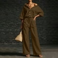 thumbnail image 7 of Women's Linen 2 Piece Outfit Oversized Button Down Shirts High Waist Pleated Wide Leg Pants Matching Tracksuit Set office Casual Outfits Brown, 7 of 7
