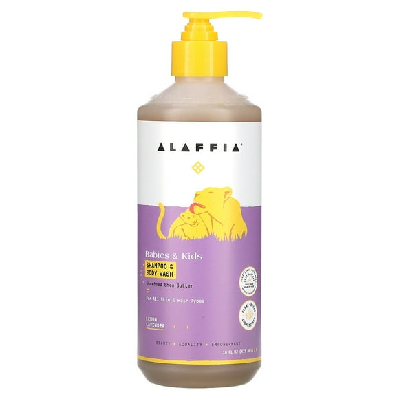 Alaffia Bébés & Enfants Shampooing & Lavage du Corps Lavande Citron - 16 fl oz Pack de 4