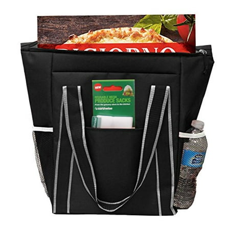 Backpack Insulated Bag - Earthwise Insulated Backpack Bag Tote w/ZIPPER closure for Grocery Shopping, Picnics, Hiking, Food Delivery - DUAL BOTTLE HOLDERS