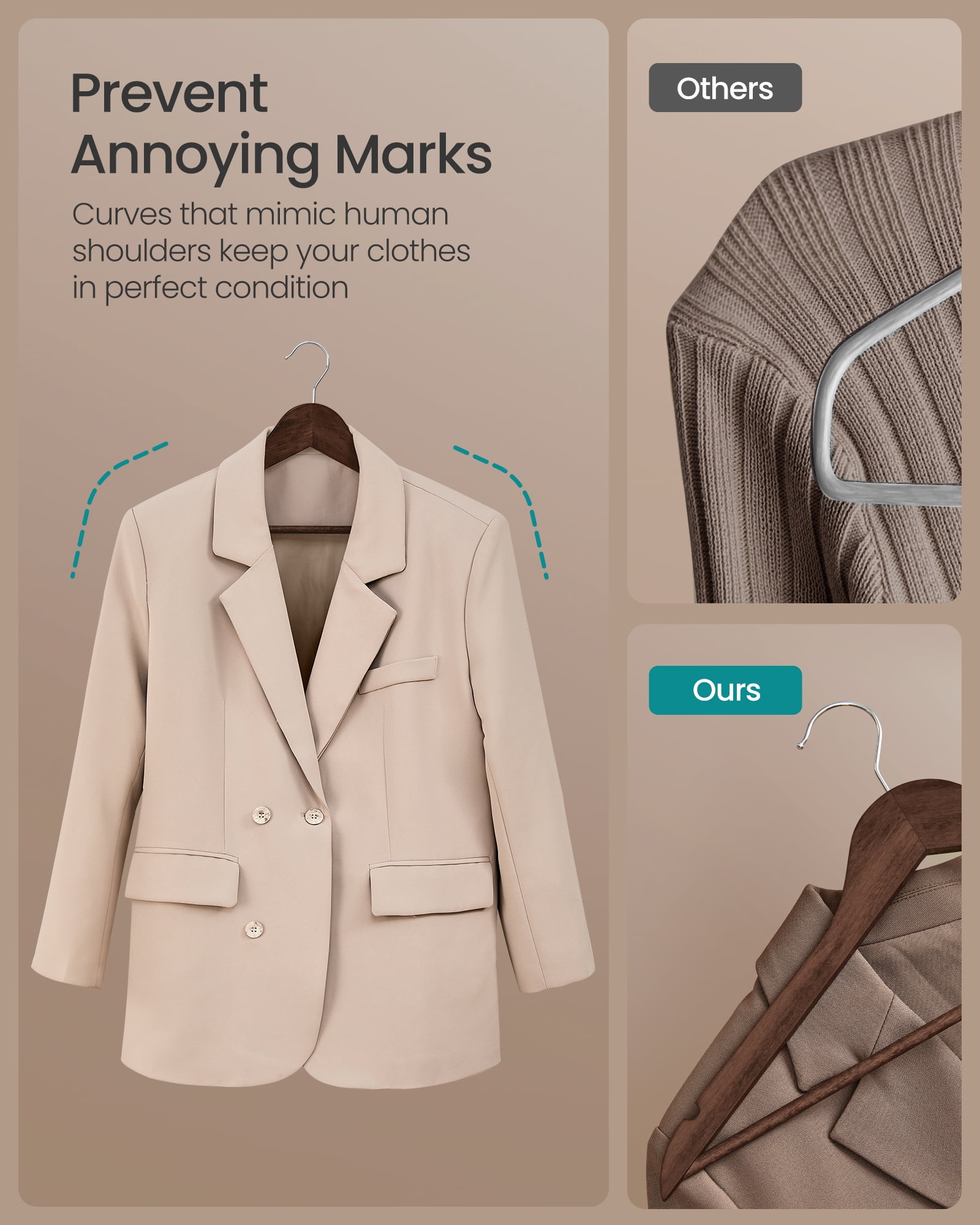 30-Pack Solid Birch Wood Hangers with Pants Bar & 360° Swivel Hooks, Space Saving Closet Organizers for Jackets Coats, Walnut Brown