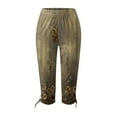 thumbnail image 3 of QUYUON Women Elastic Waist Capris Pants Womens Capris and Cropped Pants Drawstring Floral Printed High Waisted Yoga Capris Leggings Skinny Beach Cropped Pants Sweatpants Style P-486 Green_33 M, 3 of 5
