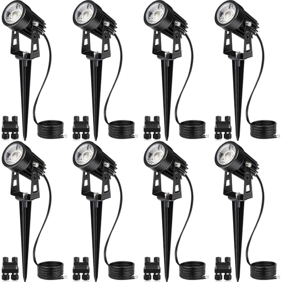SUNVIE 3W Low Voltage Landscape Lighting LED Spotlight with Connectors Waterproof 3000K Warm White Outdoor Lights for Yard Garden Patio, 8 pack