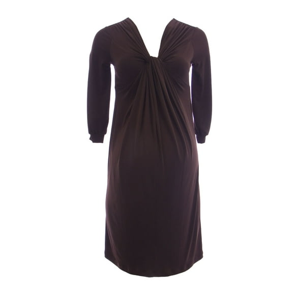 OLIAN Maternity Women's Front Knot Accent 3/4 Sleeve Dress X-Small Brown