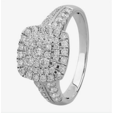 Jewellery Craft 1ct Round Diamond Cushion Cluster Wedding Ring 14k White Gold Fift For Women