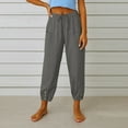 thumbnail image 2 of Tianiyouqing Womens Comfy Capri Pant Plus Size Linen Petite Length Elastic Waist High Waisted Travel Crop Pants Breathable Wide Leg Drawstring 2025 Gauze Trousers Dark GrayXXL, 2 of 6
