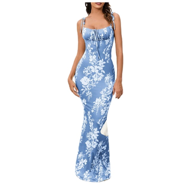 Robes d'Été pour Femmes Tendance Boho Imprimé Floral Col Rond Sans Manches