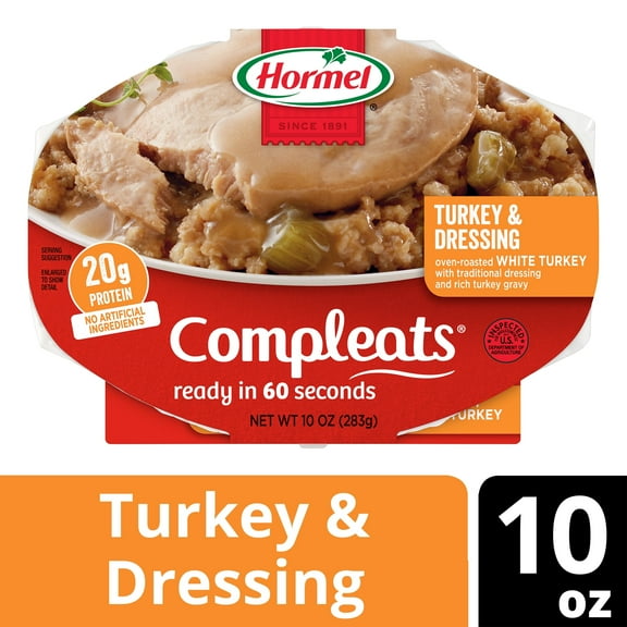 HORMEL COMPLEATS Turkey & Dressing, Shelf Stable, 10 oz Plastic Tray, (Pack of 2)