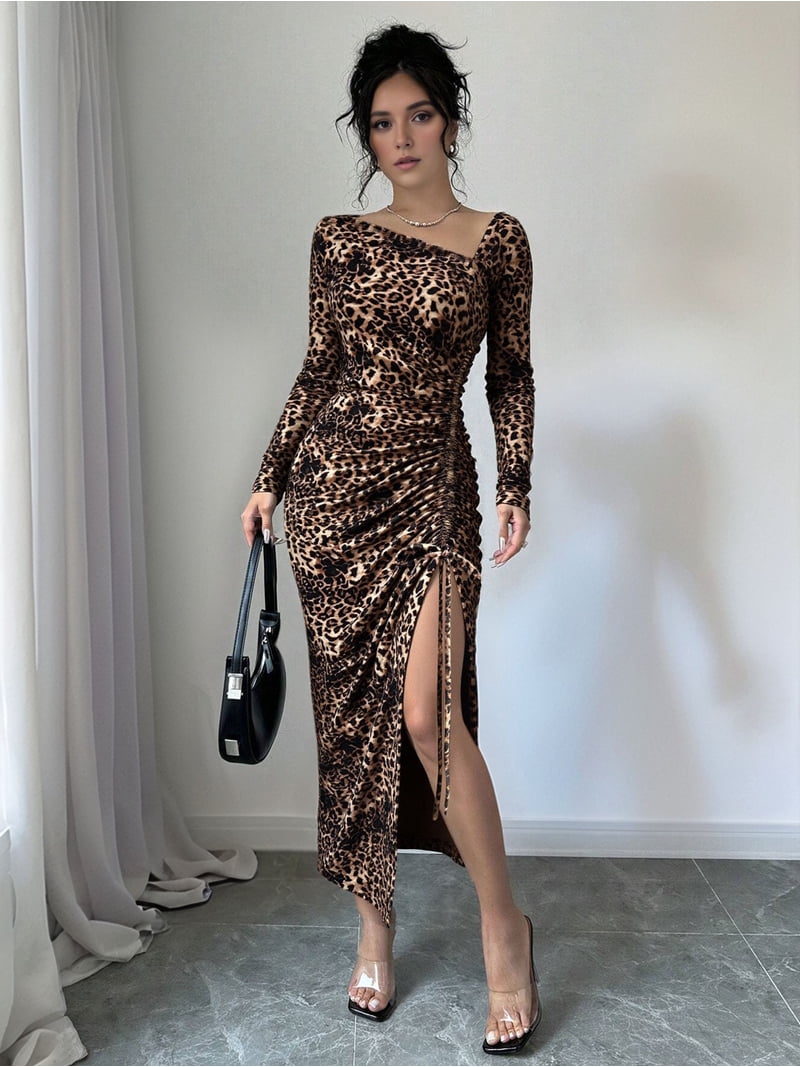 chinese dress ladies Metallic Leopard Print Bodycon Midi Dress – Profashionally Chic main image 0