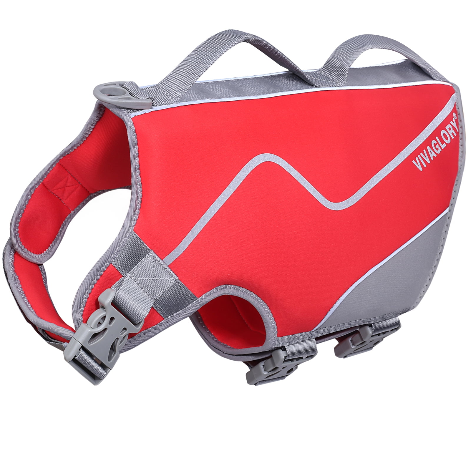 VIVAGLORY Dog Life Jacket Neoprene Vest for Swimming, Sports Style, Red, Large