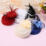 Fascinator Hats for Women Pillbox Cap with Flower Feather Mesh Veil and Hair Clip Cocktail Tea Party Headwear Headdress