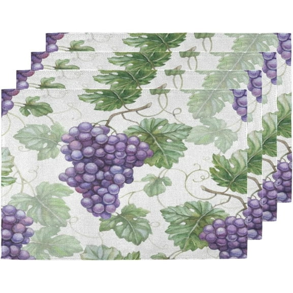 Placemats Set of 6 Watercolor Grapes Fabric Placemats 12x18 Inch Square Placemat for Kitchen Table Heat Resistant, Easy to Clean Table Placemats