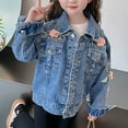 thumbnail image 2 of Cethrio Girls Denim Jackets, Fashion Lapel Collar Long Sleeve Princess Jean Jackets Blue Size 10-12, 2 of 8