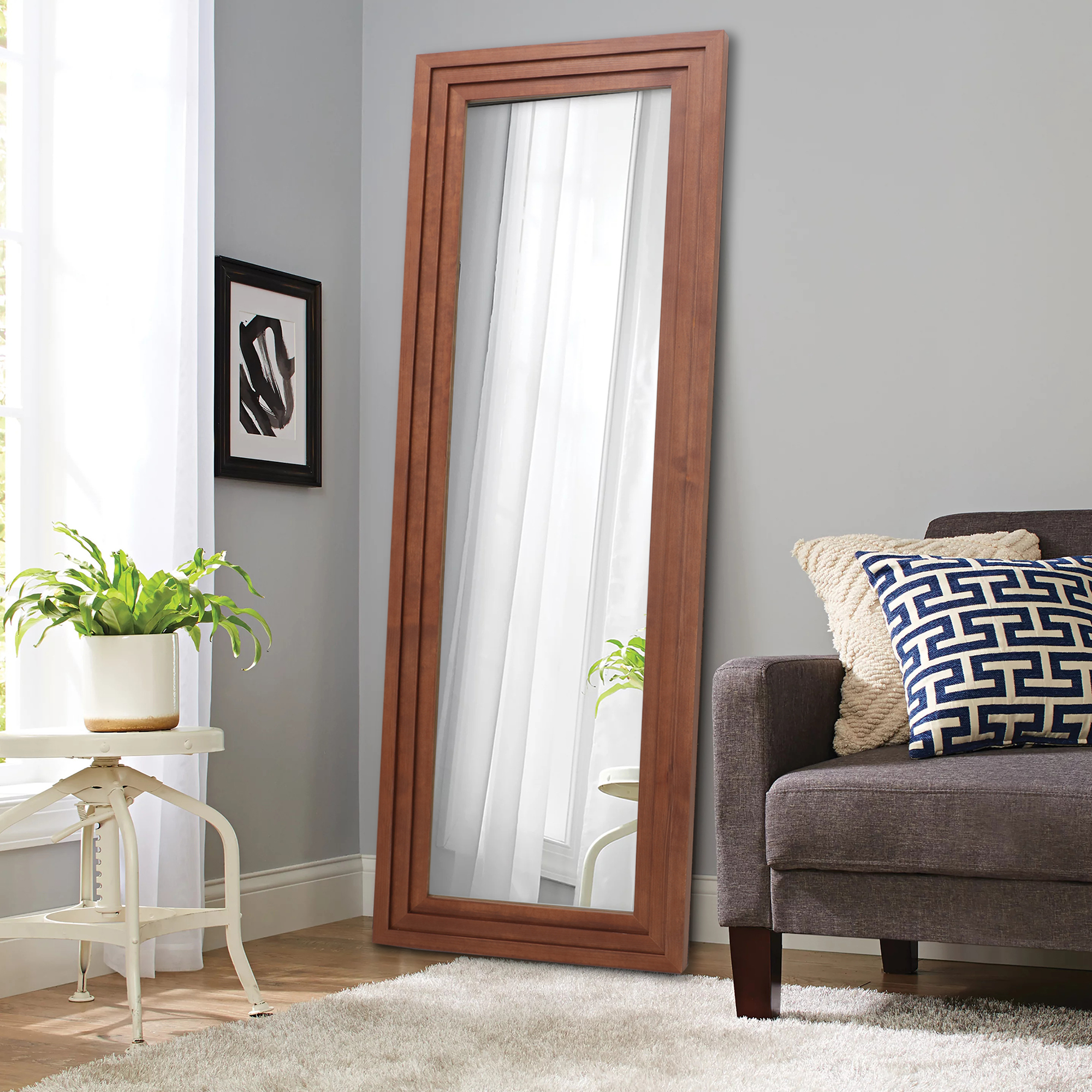 64"x21" Full Length Mirror Floor Mirror Wood Frame Rectangular Hanging Wall Mirror Log Color