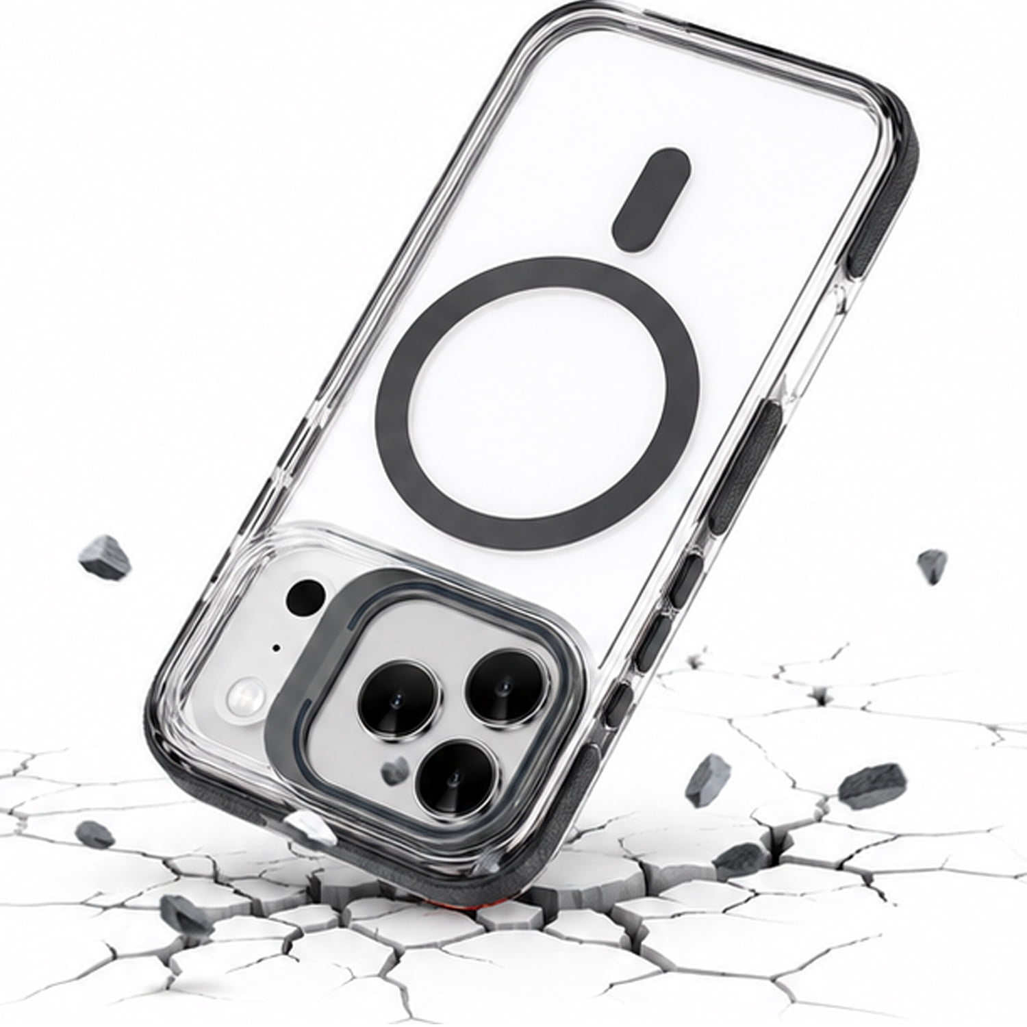 Thin Magnetic Clear Case with Camera Stand Kickstand for iPhone 17 Pro Max - Black