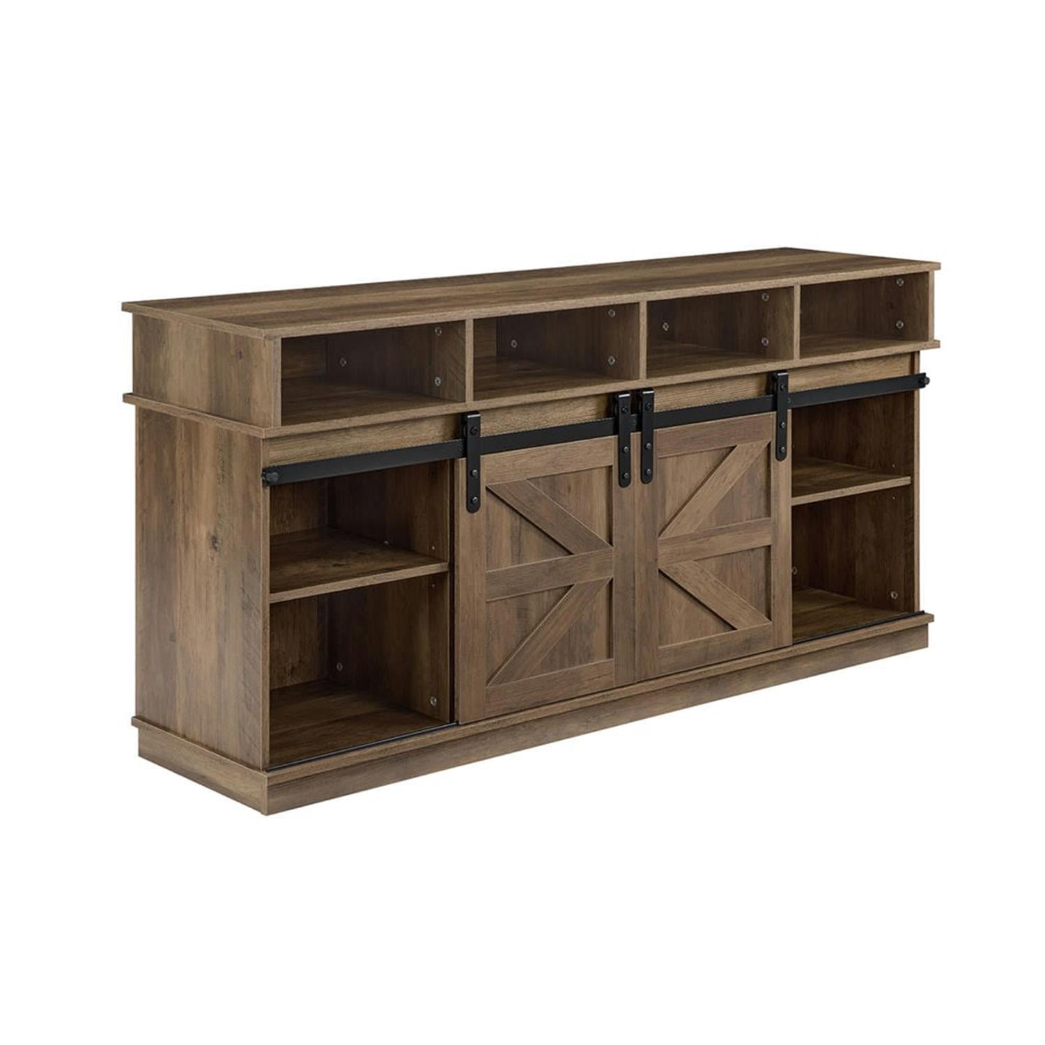 Demi Bonn Modern Farmhouse TV Media Stand for TV Up to 65'', Large Barn Inspired Home Entertainment Console with 23" Fireplace Insert, Open Shelves and Closed Cabinets, Brown