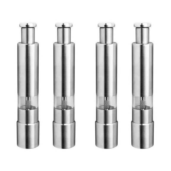 Salt and Pepper Mill Set, Stainless Steel Salt and Pepper Grinder One Hand Operation Salt and Pepper Mill 4 Pack