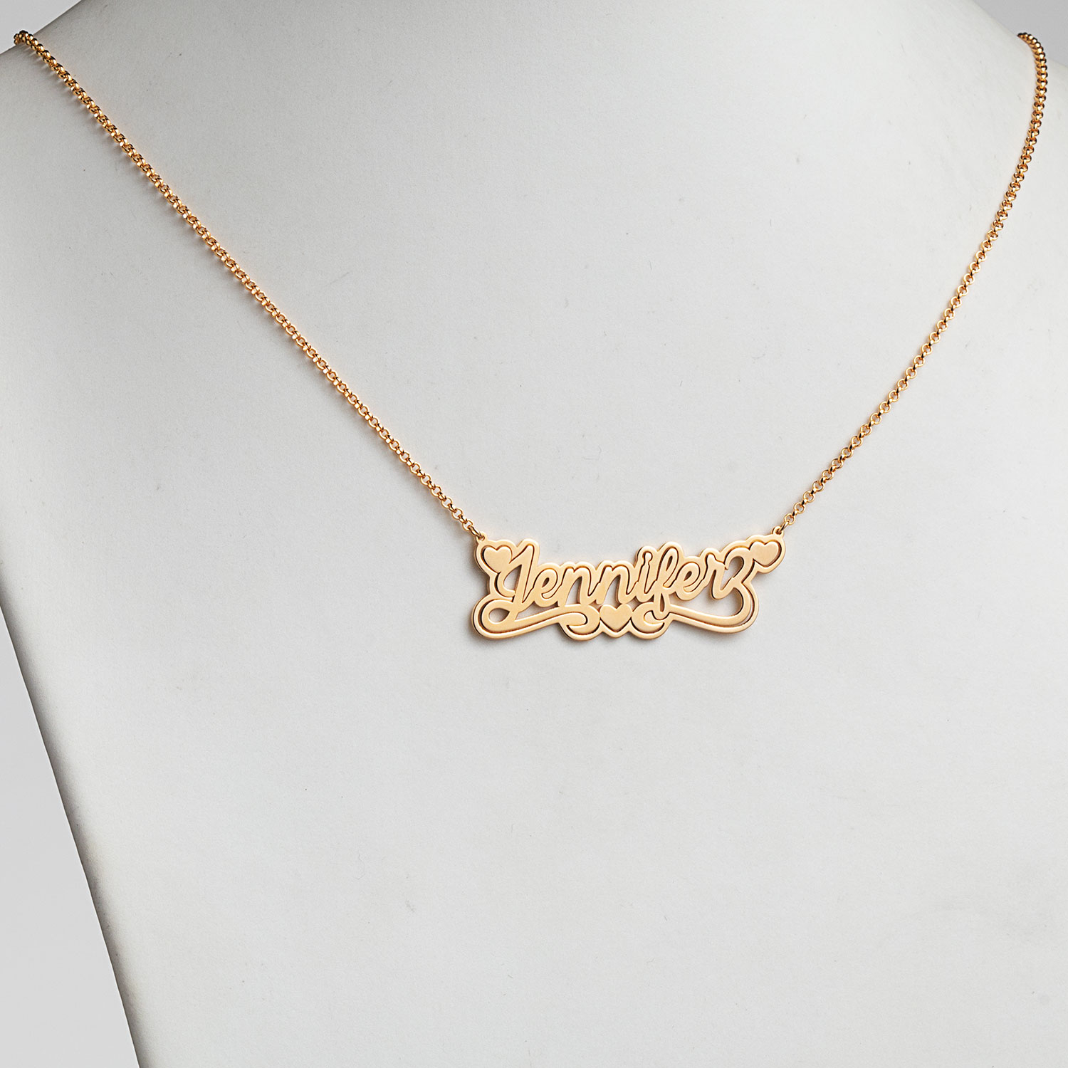 Personalized Planet Women's Sterling Silver or Gold over Silver Nameplate with Outline Necklace with Heart Swirl