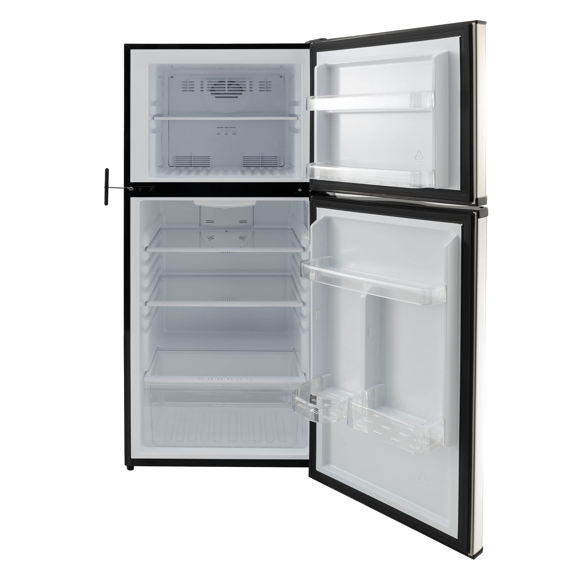 RecPro 10 Cu Ft 12V RV Refrigerator | Frost-Free Fridge with Freezer | Double Door, Adjustable Shelves, Reversible Door, Built-In Lock | 23.5”W x 26”D x 59”H | Off-Grid & Dry Camping Ready