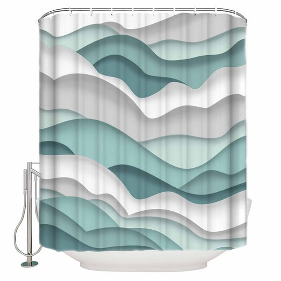 Hokiten Shower Curtain, Teal Ombre Fabric Shower Curtains for Bathroom, Modern Geometric Moire Abstract Art Bath Curtain Waterproof Bathtub Curtains with 12 Hooks, Standard 72" x 72"