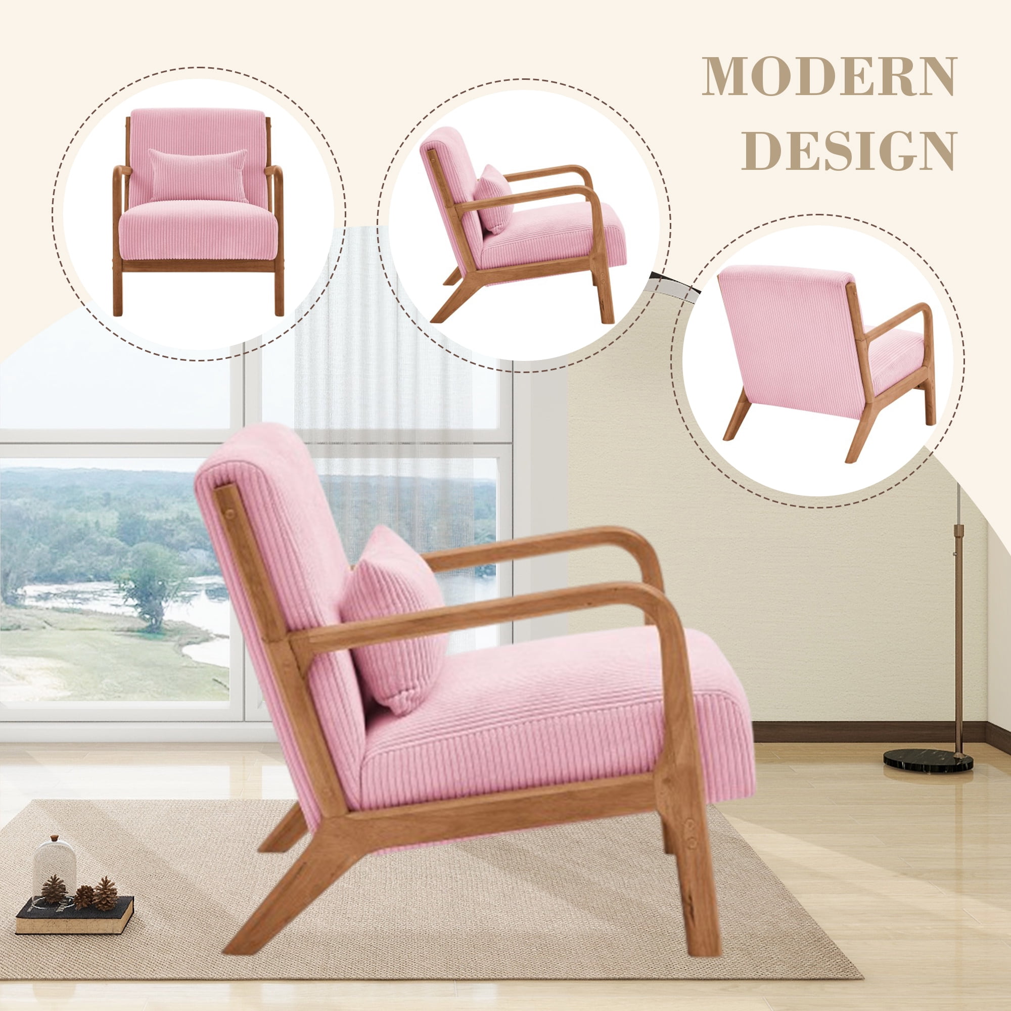 MOONMISS Mid Century Modern Accent Chair for Living Room Bedroom, Pink