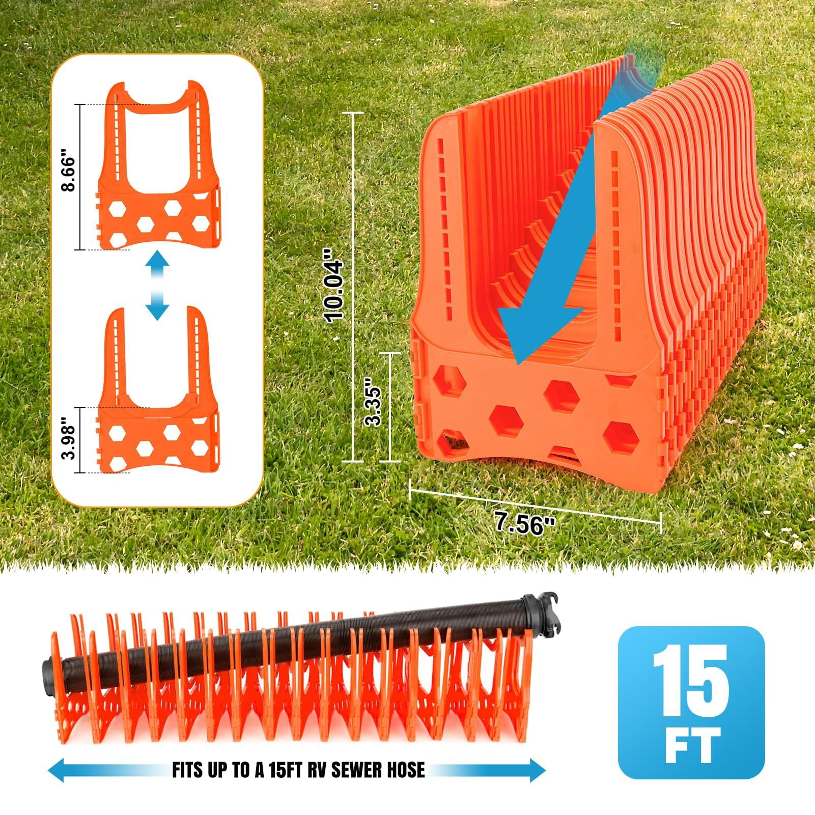 Kohree RV Sewer Hose Support,Heavy-Duty with Height Adjustable for Campers,Orange - 15-Foot