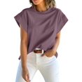 thumbnail image 4 of Women Summer Cap Sleeve Tank Top Crew Neck Solid Casual Basic Tee Shirt, 4 of 6