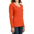 thumbnail image 4 of Womens Long Sleeve Fan Favorite Cotton/Polyester V-Neck Tee Orange X-Small, 4 of 5