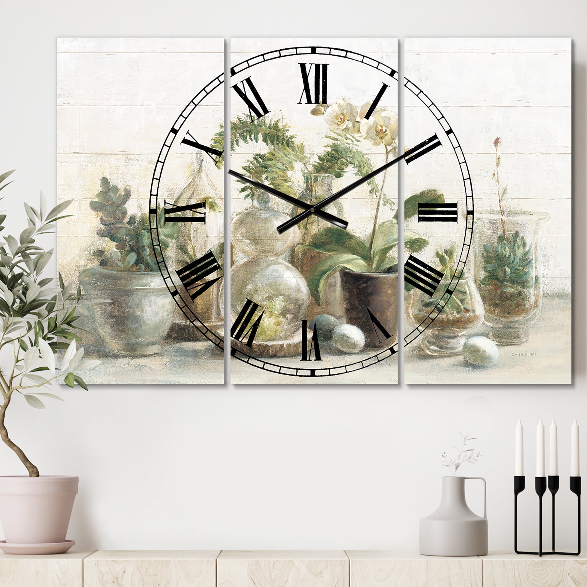 Designart 'Greenhouse Orchids' Farmhouse Wall Clock