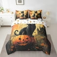 thumbnail image 2 of Manfei Black Cat Bedding Sets Twin Size,Spooky Animal Comforter Sets with Sheets,Pumpkin Castle Bed in a Bag Twin size,Microfiber Halloween Bedroom Decorative,Reversible,7-Piece, 2 of 6